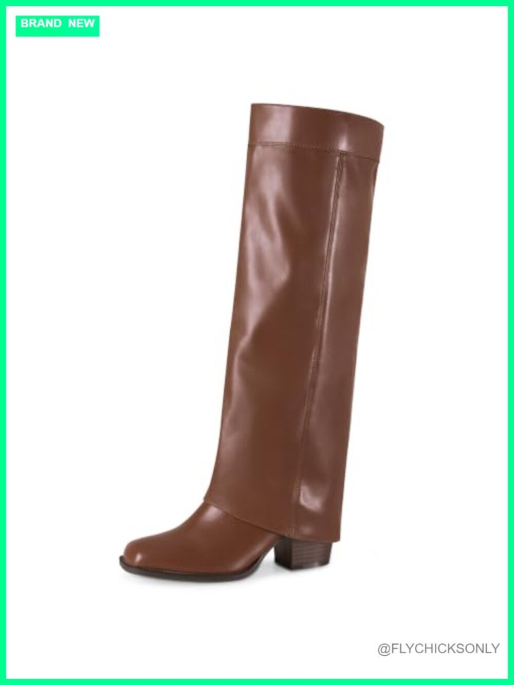 Women's Fold Over Knee High Boots Block Heel Square Toe Faux Leather Tall Fall